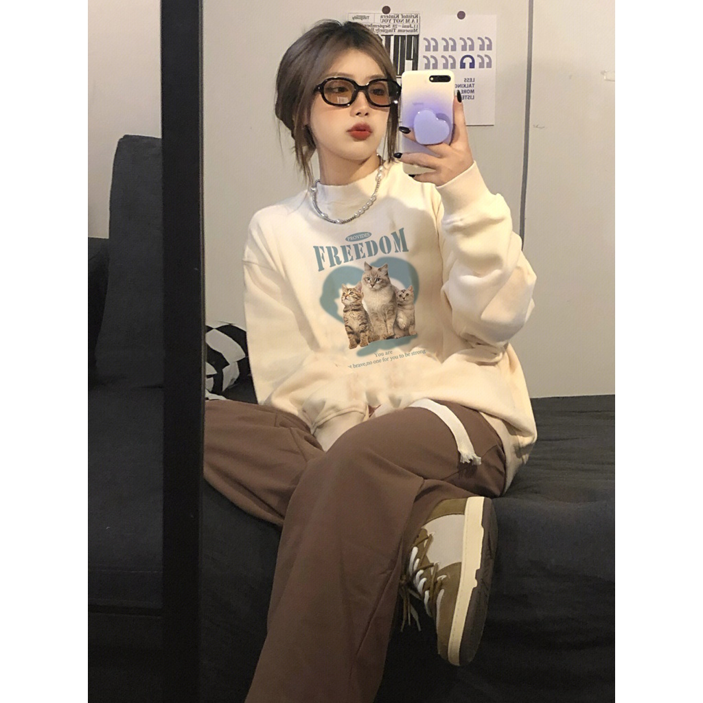 Sweater cat kaos oversize baju korean style wanita ootd A0158