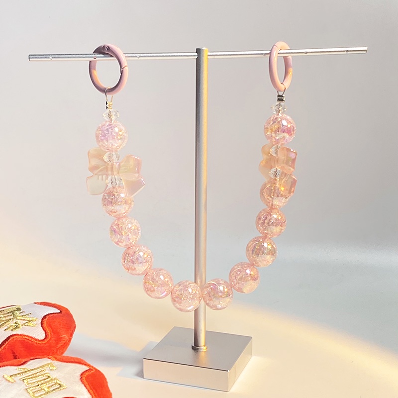 Ins Manik-Manik Warna Ilusi Busur Merah Rantai Keychin Aksesoris Busur Untuk Earphone/ Case Ponsel/ Tashadiah