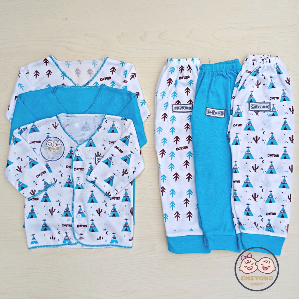 18 Pcs / 9 Stel Baju Bayi Celana Bayi Setelan Baju Bayi Baru Lahir SERIAN BIRU Chiyoko Baby