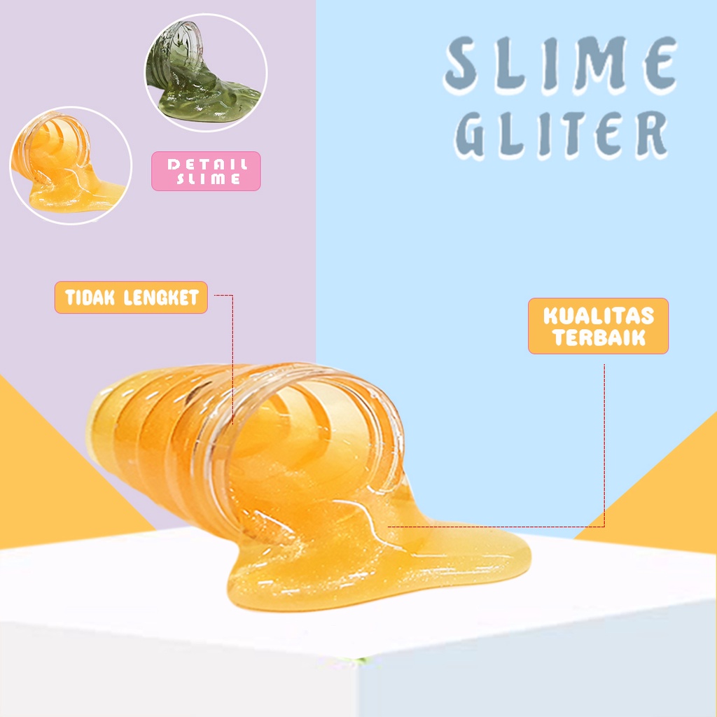 Mainan Anak Slime Gliter Tutup Karakter/Clear Slime Gliter Botol