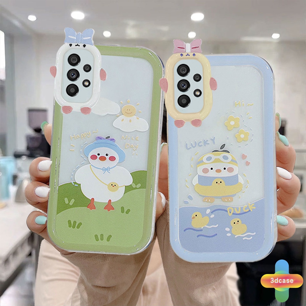 Case Untuk Samsung A03 A51 A32 A13 A52 A12 A22 M22 M32 A04S M23 F23 A23 A03S A50 A02S A20 A50S A30S A52S A30 M12 A125 A13 Life F12 M10S M40S A515F M02S A025 F02S Kartun Lembut Lucu Bebek Susu Teh Wavy Edge Back Case