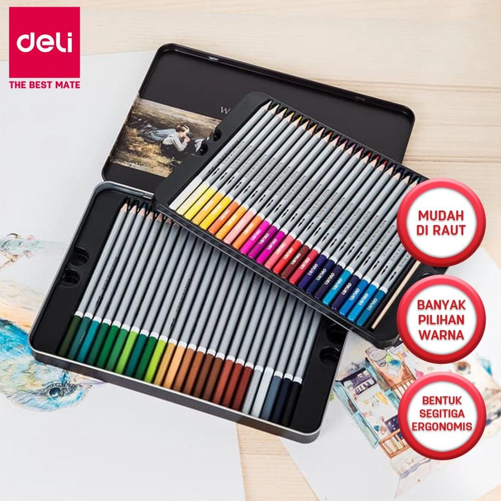 

BISA COD Deli Pensil Warna 48 Warna PCS tidak beracun, dapat dicuci dan teknologi hybrid 6523