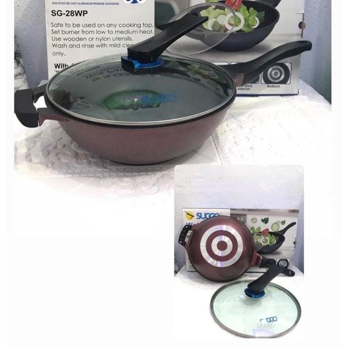 Panci SUGGO Wok Pan 30 Cm + Tutup Kaca & Anti Lengket