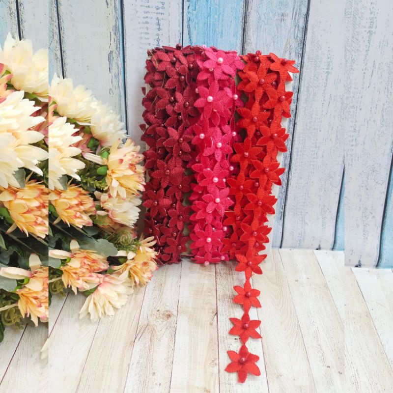 #Renda bordir bung (bintang) payet mutiara meteran