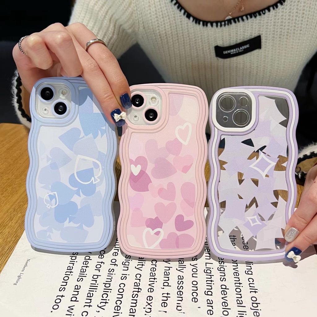 Oppo A17 A16 A77S A57 2022 A16K A95 A55 A96 A76 A12 A1K A5s A15 A54 A7 A53 A3s A31 A92 F9 F11 Reno5F Love Plum Blossom Spade Warna Cerah Desain Lukisan Gelombang Besar Case