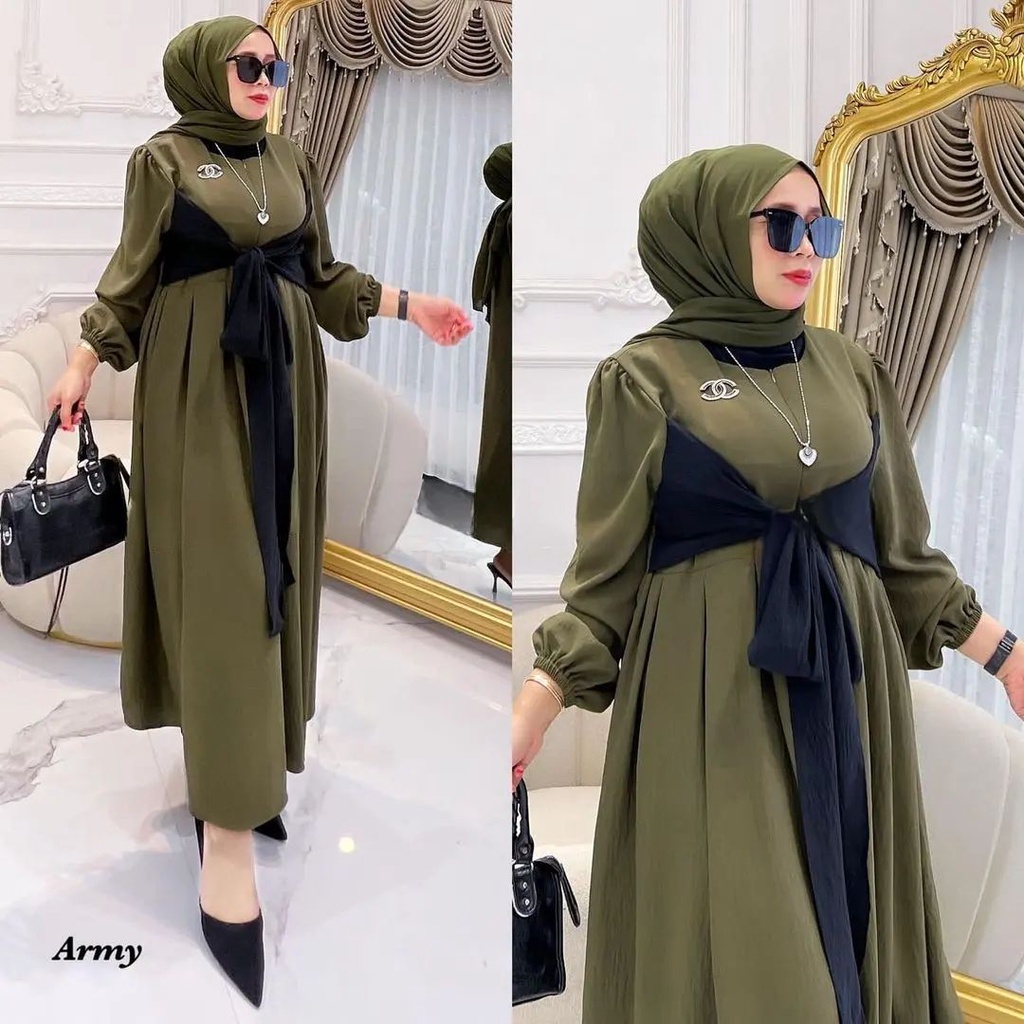 FITA DRESS BAHAN CRINKLE AIRFLOW PREMIUM MOTIF POLOS UKURAN M L XL LD 100  - 110 CM GAMIS WANITA TERBARU 2023 KEKINIAN ORIGINAL MEWAH BAJU DRESS WANITA MUSLIM MAXI DRESS JUMBO TERBARU DRESS FASHION WANITA TERBARU