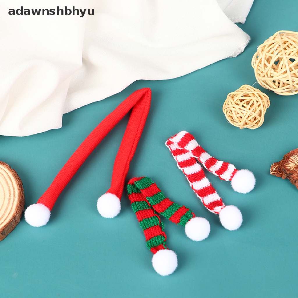 Adawnshbhyu 4 Pcs Bergaya Xmas Mini Syal Dan Topi Dekor Boneka Pakaian Aksesori Hiasan Kepala Mainan ID