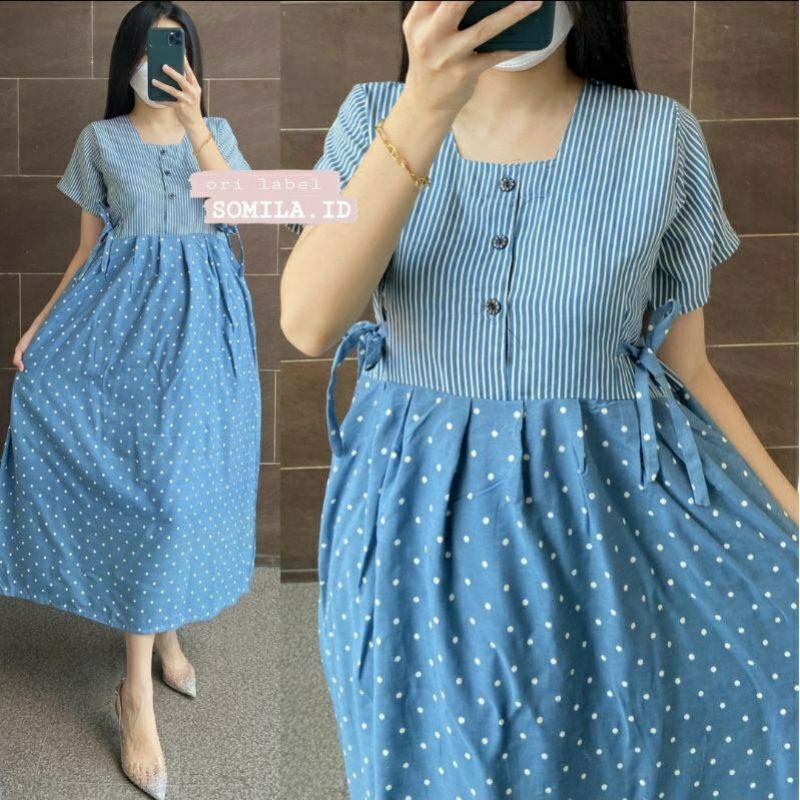 Daster Chibi Bahan Rayon Terbaru wanita Kekinian terlaris Busui lengan pendek motif polka mix salur