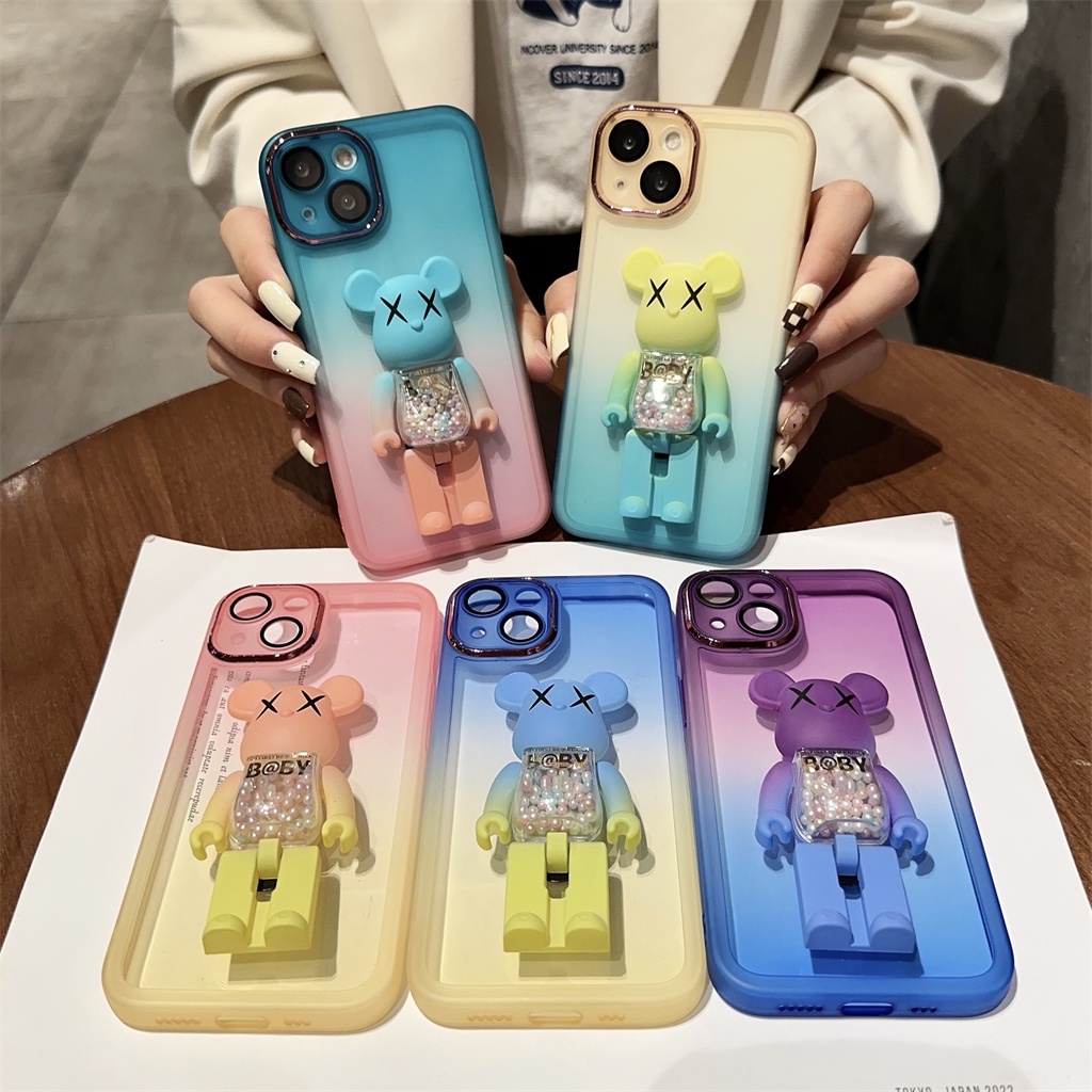 Casing film Lensa Perlindungan Kamera Mewah case iPhone 14 Pro Max Plus case iPhone 13 12 11 Pro Max Creative Aesthetic360° Bracket Putar Kartun Tertutup Penuh shockproof protection case