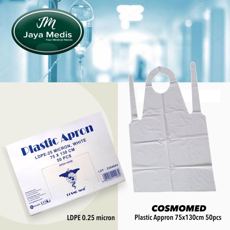 COSMOMED PLASTIK APRON 75 × 130 CM 25 MICRO ISI 10 PCS