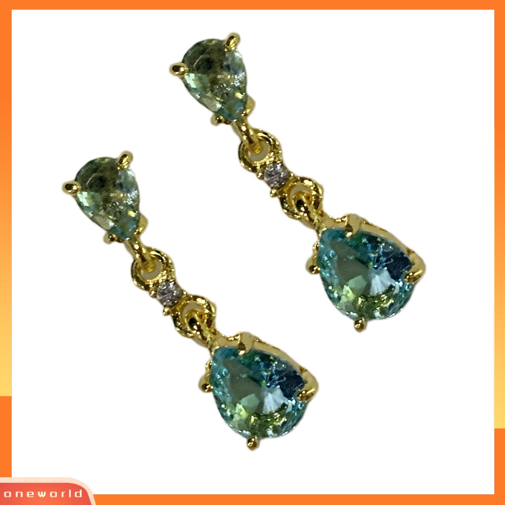 [WONE] Elegan Wanita Faux Gemstone Waterdrop Anting Pengantin Pernikahan Pertunangan Perhiasan