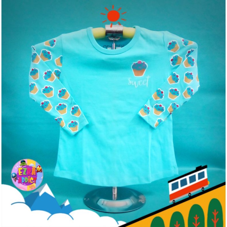 TERMURAH - Umur 4 5 6 7 8 9 10 11 12 13 tahun - Oshkosh Longsleves Tshirt Girls - Pancake Biru Muda 