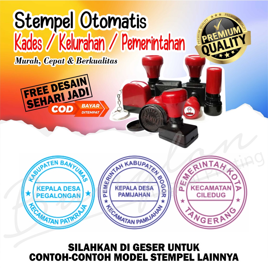 

Stempel Otomatis Pemerintahan, Kades, Lunas, Legalisir, Sekolah, Dll