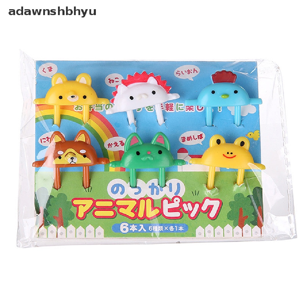 Adawnshbhyu 6 Pcs Kartun Hewan Buah Garpu Lucu Makanan Penutup Garpu Chick Fox Frog Bento Fork ID