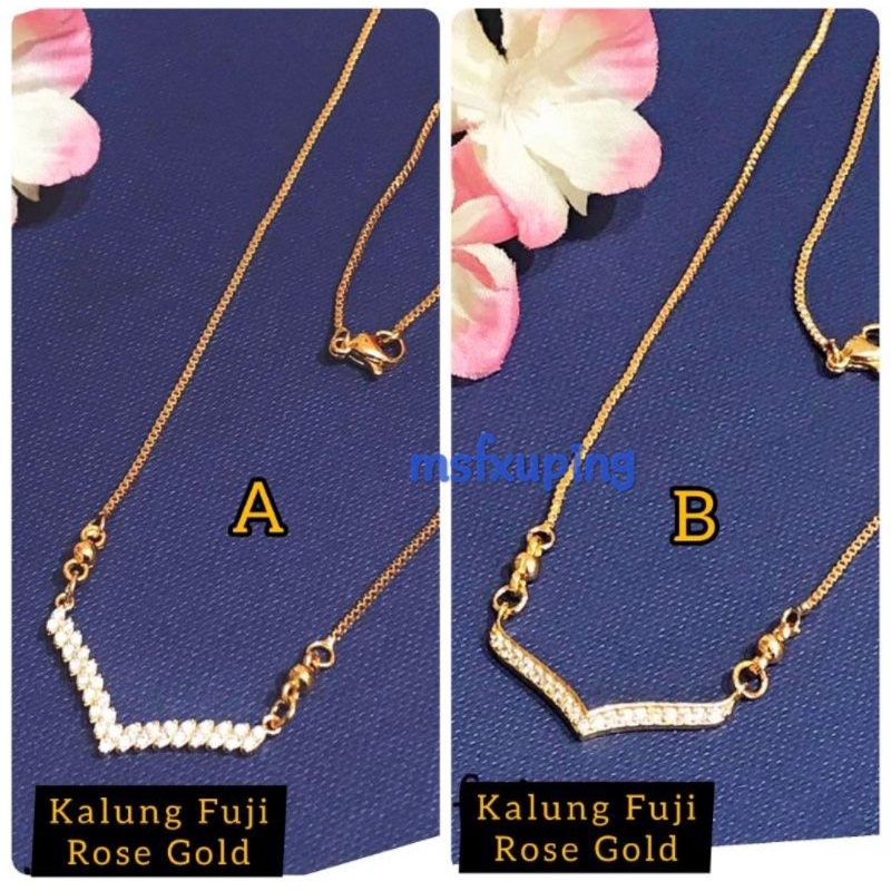 KAL13. Kalung xuping dewasa lapis emas dgn mata zircon model Fuji warna Rose Gold