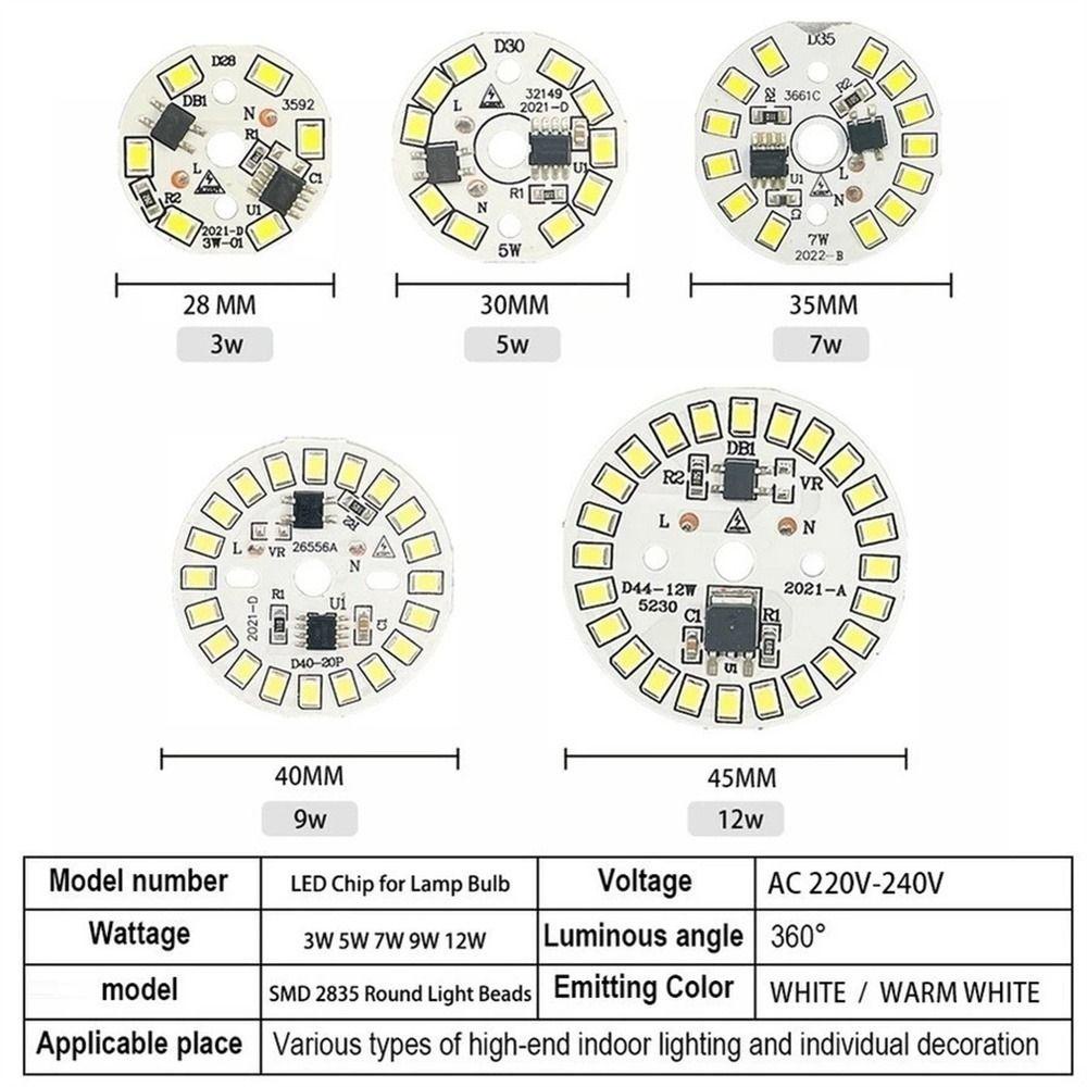 Nickolas1 5pcs LED Chip Putaran LED Chip PCB Dengan AC Terintegrasi 220V IC Driver Papan PCB Lampu Pencahayaan Manik-Manik Lampu