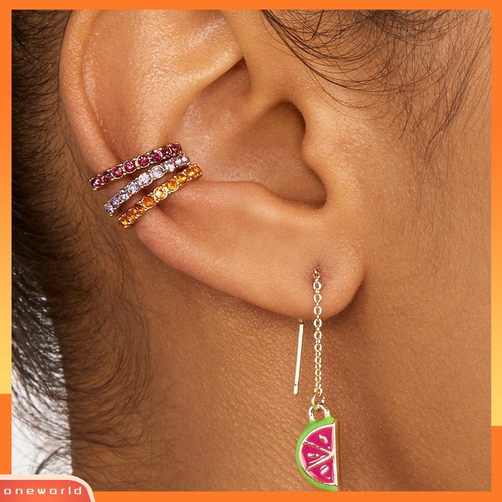 [WONE] 6pcs/set Lady Colorful Berlian Imitasi Telinga Manset Klip On Anting Tanpa Tindik Perhiasan