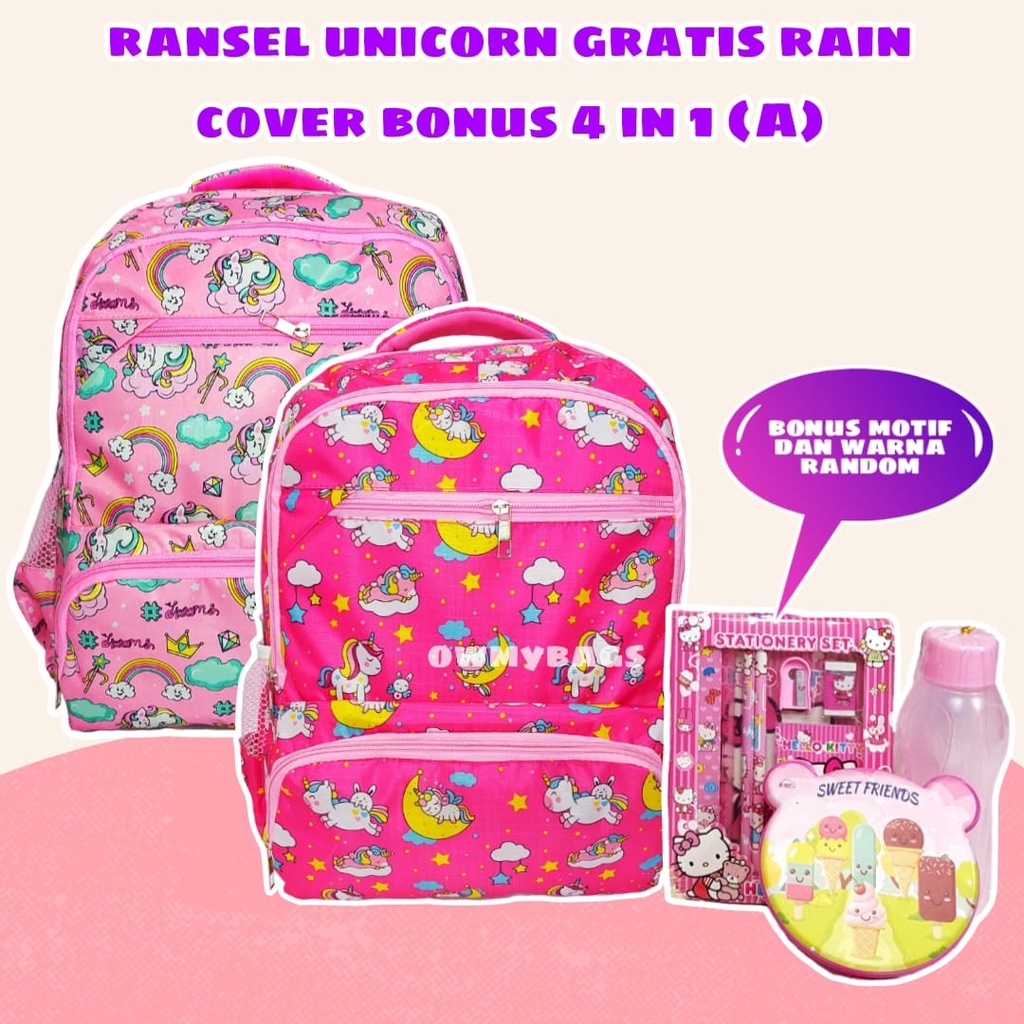 Tas Sekolah Anak Perempuan Gratis Hadiah - Tas Anak SD - Ransel Unicorn - Tas Karakter Hello Kitty - Tas Lucu - Tas Gratis Botol - Tas Anak SD/SMP/SMA - Ransel Anak Perempuan - Ransel Anak Berbonus Banyak - Joyashuz