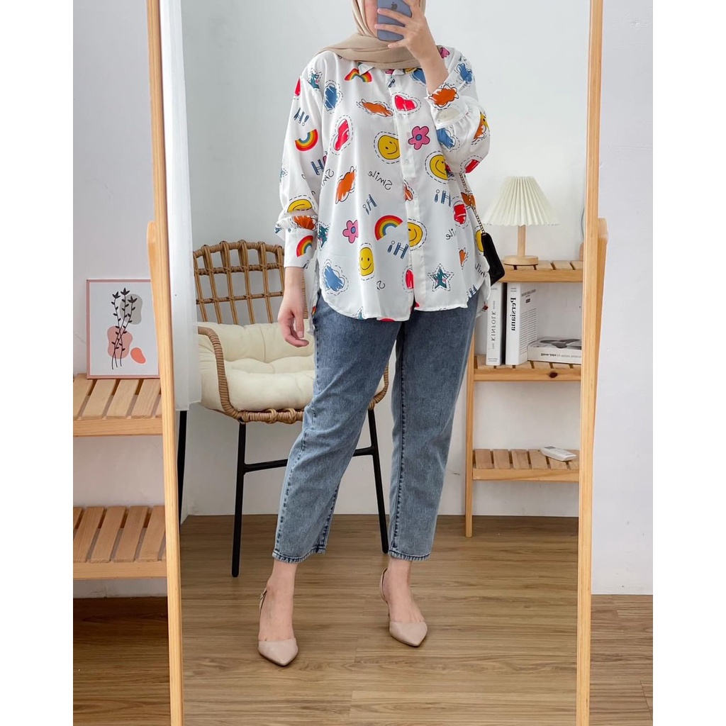 (RPA) KEMEJA DENADA SMILE FULL KANCING BLOUSE RAYON