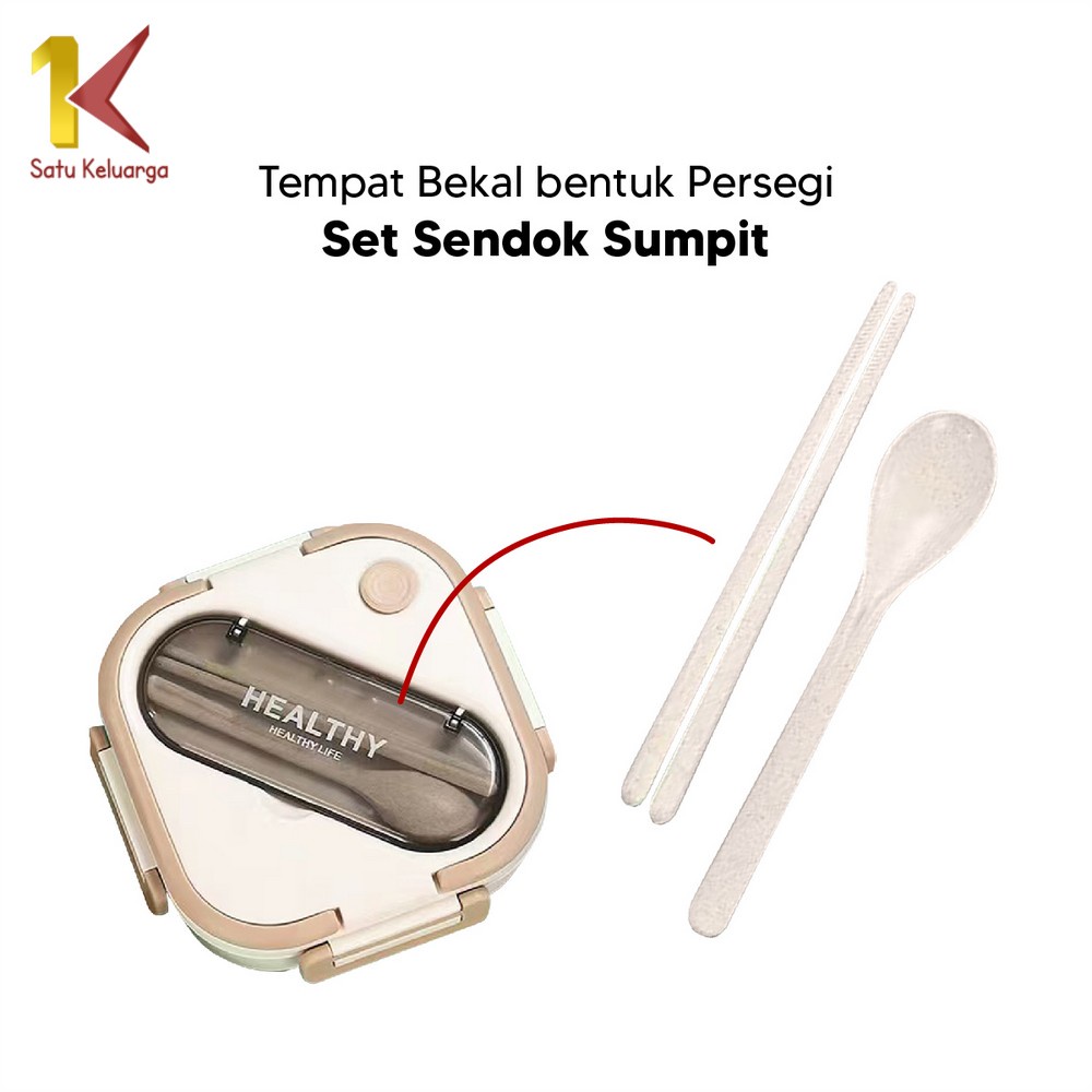 Satu keluarga Lunch Box Set Alat Makan 3 Sekat Anti Tumpah C757 Kotak Bekal Anak Free Sendok Sumpit 