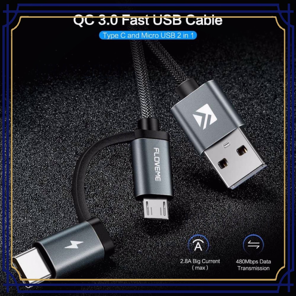 Kabel Charger 2 in 1 Micro USB+USB Type C 100 cm -CV032