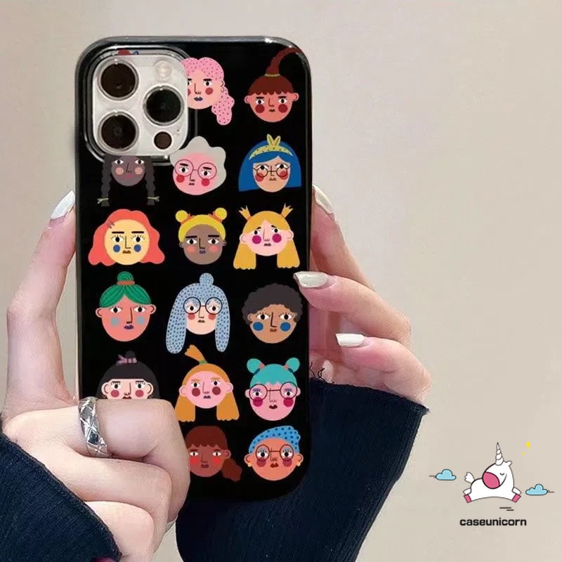 IPHONE Casing Ponsel Kompatibel Untuk Iphone11 14 13 12 Pro Max XR 7Plus 8Plus 78 14 Plus X XS Max SE 2020 Ins Fashion Kreatif Kartun Avatar Lucu Glossy Halus Lembut Tpu Hitam Penutup Belakang