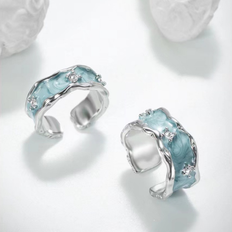 2pcs /set Korea Perhiasan Fashion Alloy Kristal Tidak Teratur Cincin Jari Terbuka Untuk Wanita