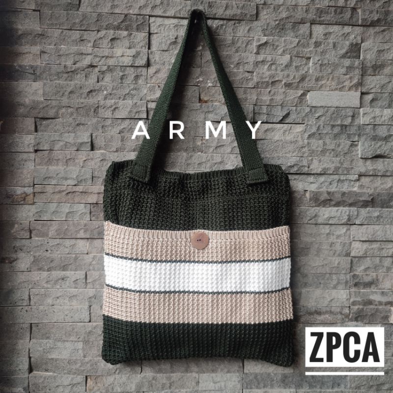 Tote Bag Rajut Premium Tas Bahu Kekinian Strip Milenial Terlaris