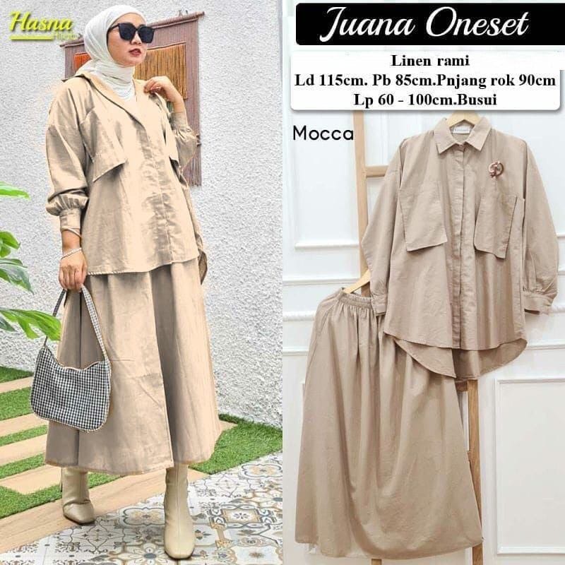 Juana One Set 2in1 Matt Linen Rami Polos Basic l Stelan Rok Wanita Muslim BJ