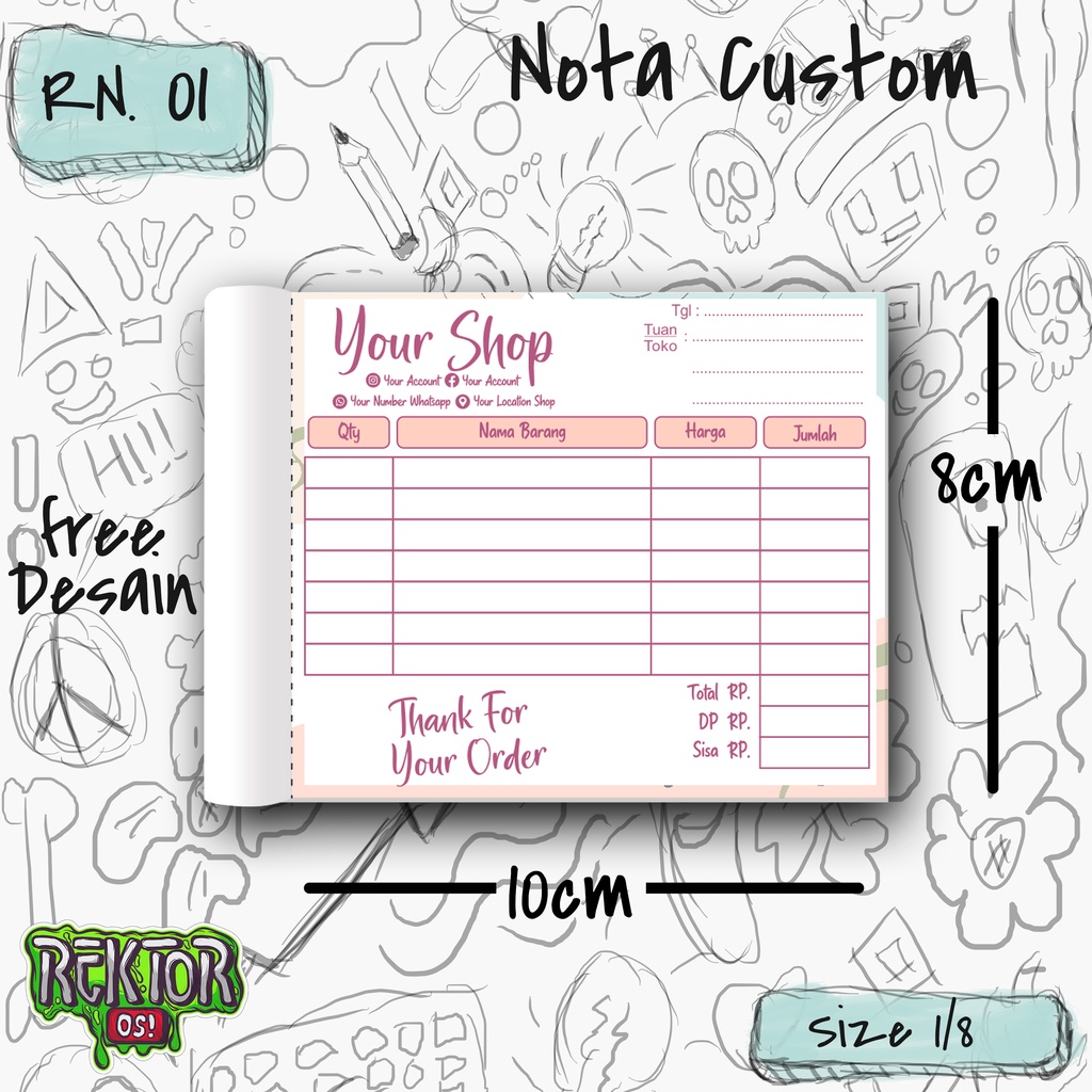 

CETAK NOTA / 1/8 FOLIO /NOTA CUSTOM / 2 PLY / NOTA FULL WARNA / FREE DESAIN / TANPA MINIMAL ORDER