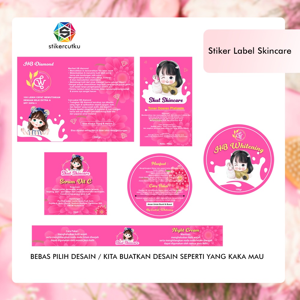 

Stiker Label Kemasan Kosmetik Skincare Kertas Stiker Vinyl Transparan A3 Custom Free Desain Cetak Stiker 100 Lembar Toner Facial Wash