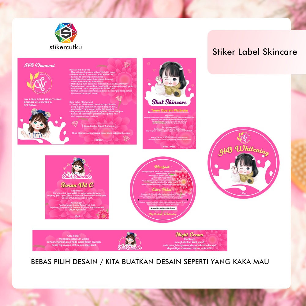 Jual Stiker Label Kemasan Kosmetik Skincare Kertas Stiker Vinyl Transparan A Custom Free Desain