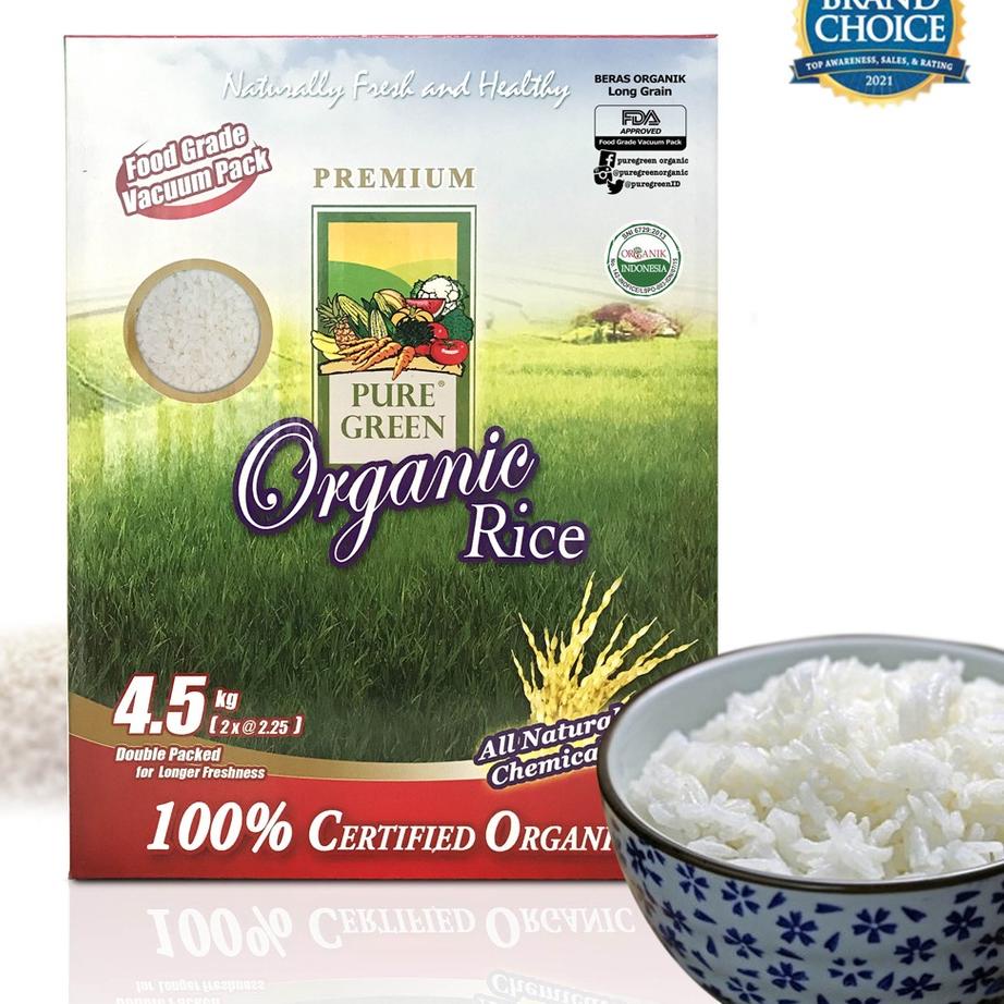 

국 Puregreen Organic Rice Beras Organik White Long Grain Family Pack - 4,5 kg SELLER Big Sale