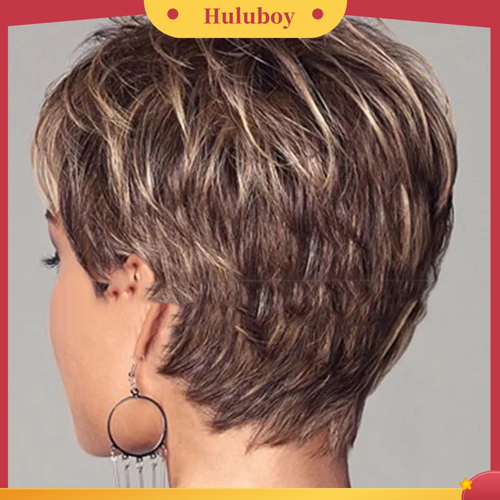 Wig Rambut Sintetis Model Pendek Lurus Keriting Natural Untuk Wanita