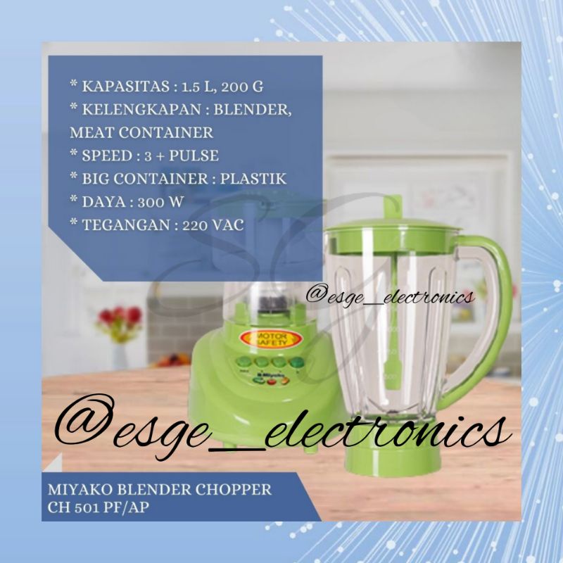ORIGINAL SET BLENDER MIYAKO CH 501 2IN1 BLENDER JUS MIYAKO CHOPPER DAGING MIYAKO CHOPPER BLENDER CH-501 PF/AP 1.5LITER MIYAKO BARU HIJAU SET BLENDER MURAH MEAT CHOPPER PENGGILING DAGING 101 102 151 152 PEMOTONG DAGING BUAH ES SAYUR BLENDER BAGUS MURAH