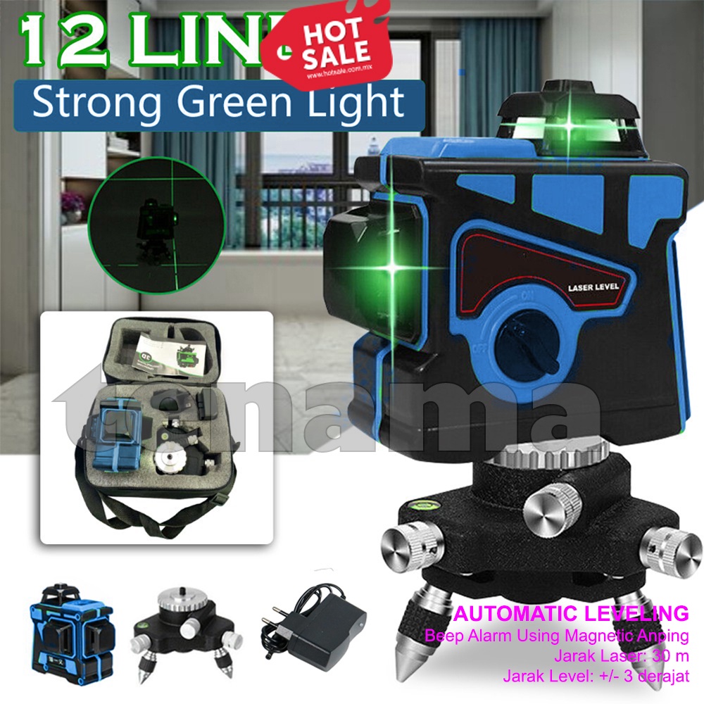 HILDA Laser level 12 Green Lines Mesin Self Leveling 3D High Precision With Remote