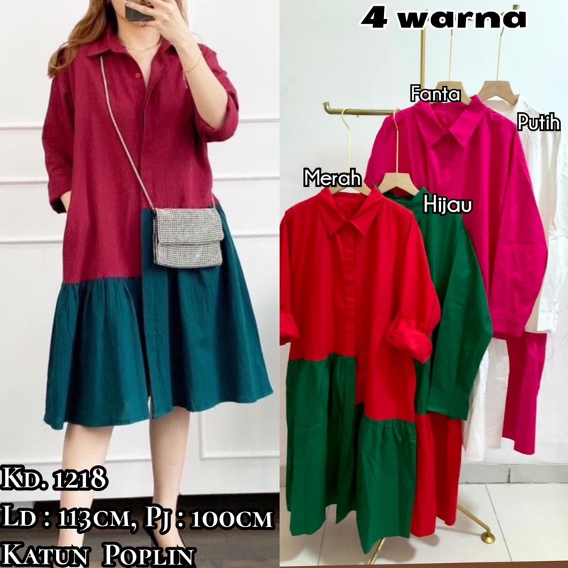 MIRABLE DRESS TUNIK MERAH HIJAU BOTOL FANTA PUTIH KATUN POPLIN NATAL IMLEK CNY 1218