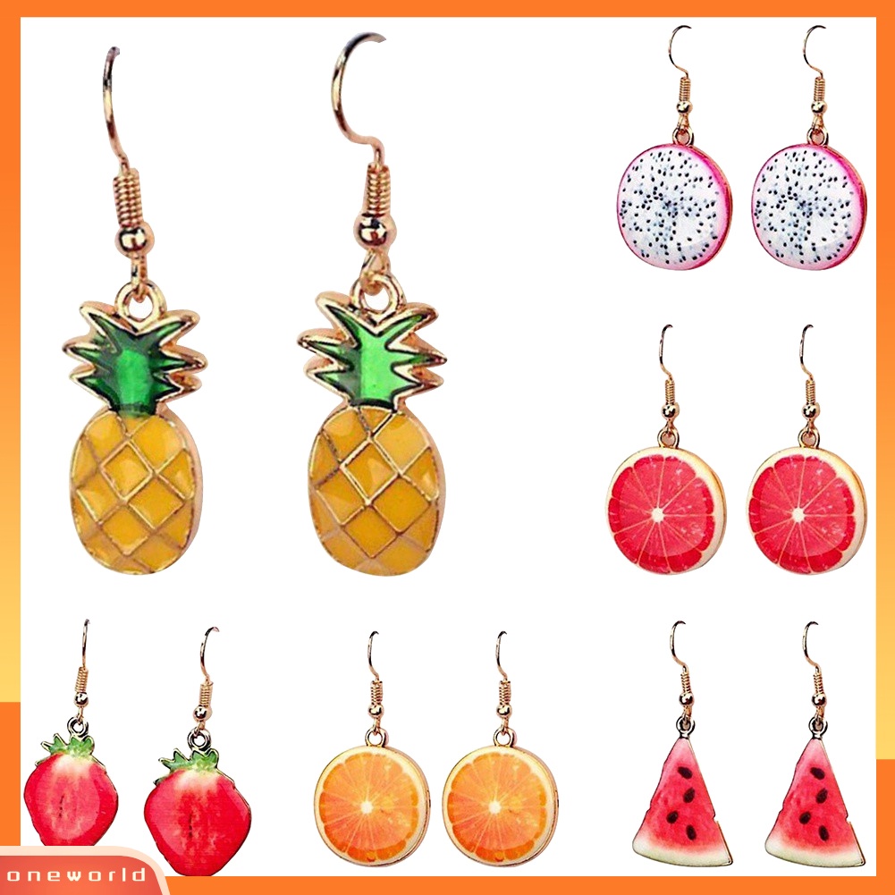 [WONE] Semangka Strawberry Orange Lucu Buah Liontin Wanita Kait Anting Perhiasan