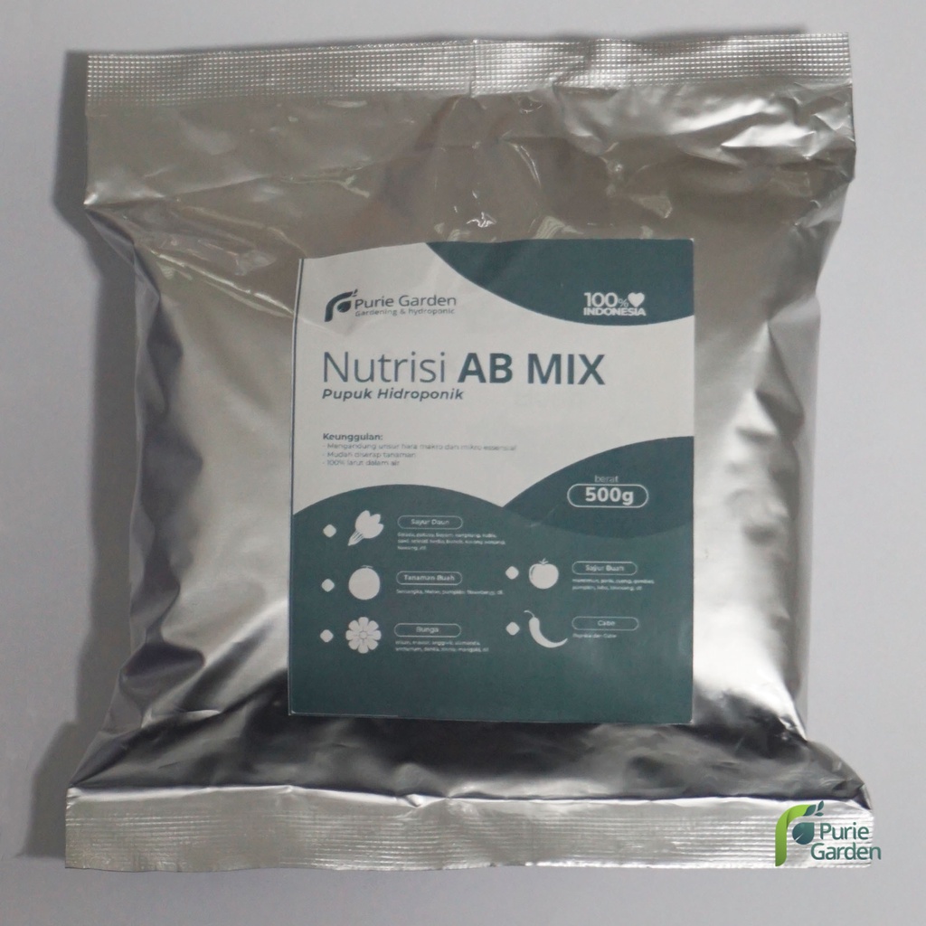 Nutrisi Pupuk Hidroponik AB Mix 500 gram 1 Liter Pekat Puriegarden PG KDR