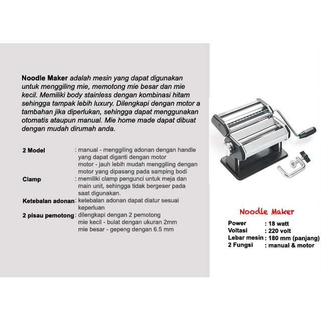 Alat Giling Mie Manual Signora Diameter 180 cm / Noodle Manual Bonus Hadiah dan Buku Resep