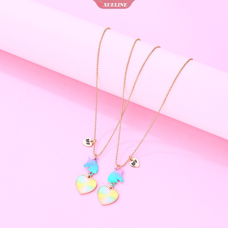 Fashion Warna Baru unicorn Cinta Kalung Kartun Hadiah Hari Anak Tujuh Warna Gradasi Cat Semprot BFF Teman Baik Kalung [ZXL]