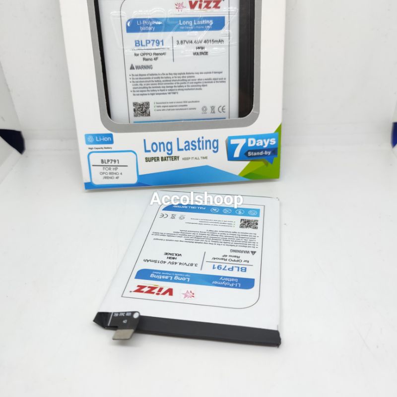 Baterai Batre Vizz Oppo Reno 4 / Reno 4F BLP791 ORIGINAL Vizz