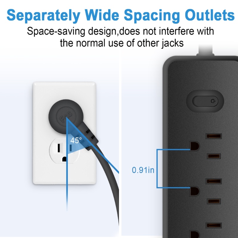 Zzz 8in1 Power Strip Surge Protector Plug Socket Dengan 5pcs Outlet Jarak Luas