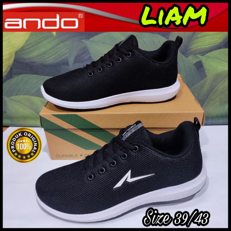 ANDO Sepatu Cowok Sekolah Kuliah Kerja Tali Hitam Putih Original Kekinian 38 sd 43 Premium Berkualit
