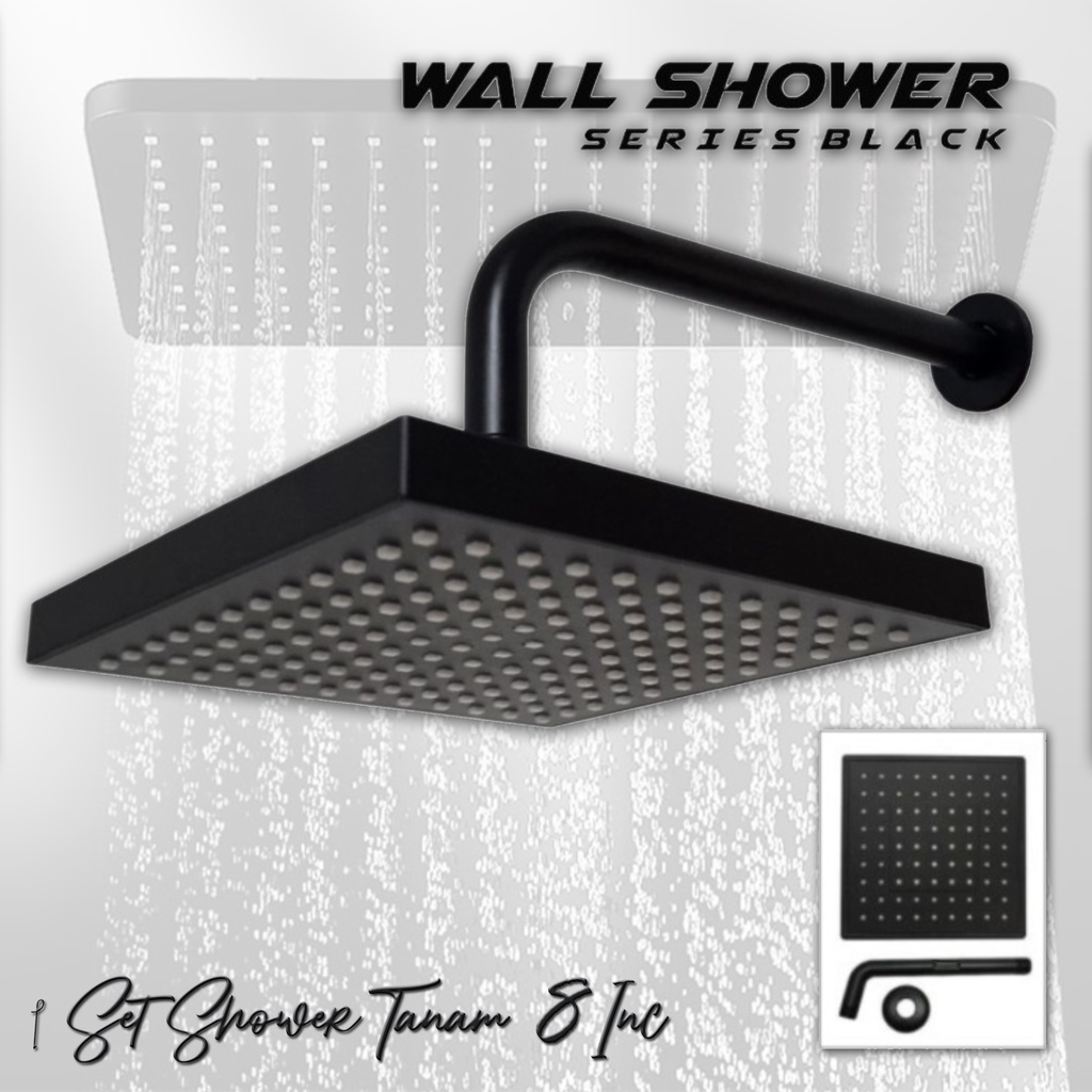 (SerbaSerbi)Wall Shower Tiang Tanam Kepala Shower Tembok Hitam