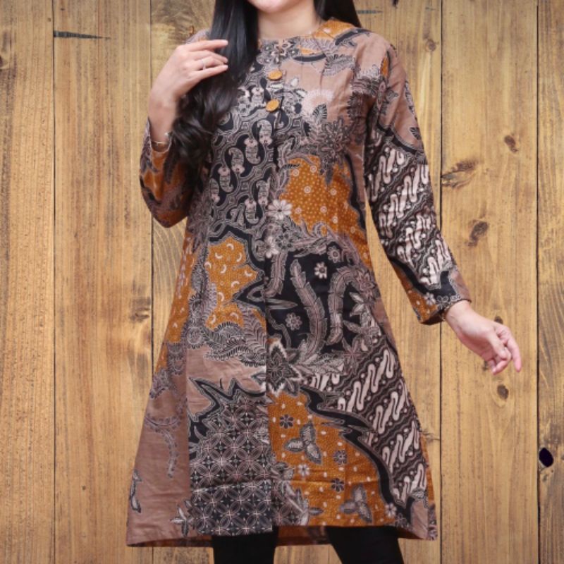 tunik batik pola Baturaden kunyit original arta batik super seragam batik kerja kantor pakaian wanit
