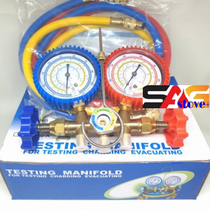 Manifold Double Multi SET Selang/Alat Ukur Tekanan Freon R22-410-134