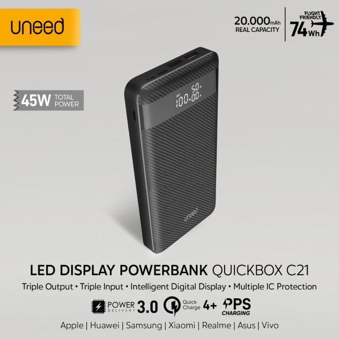 UNEED 20000mAh Powerbank Support Laptop 45W QC 4.0 PD 3.0 PPS - UPB152