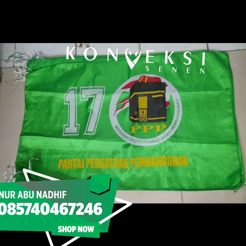 bendera partai PPP terbaru dengan nomor parpol uk 60 x 90 cm (isi100 pcs)