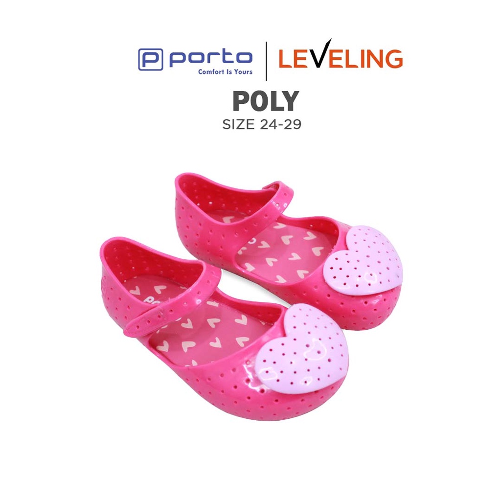 POLY - Porto Leveling Sepatu Sandal Anak-Anak Wanita Size 24 - 29 Nyaman Lucu Love Original Terbaru Porto Lady